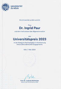 Universitätspreis 2023 für Frau Dr. Ingrid Paur und das Institutsteam der Allgemeinmedizin